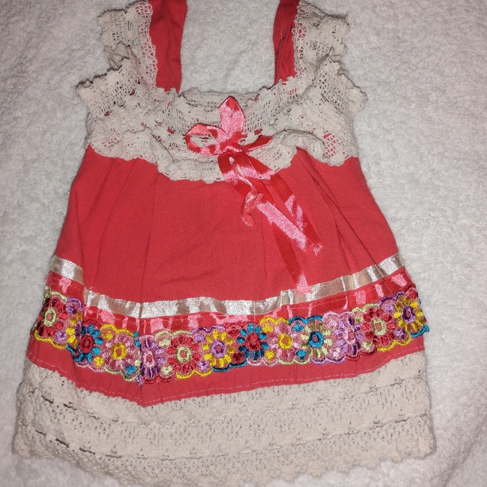 Coral Lace Trim Kids Top